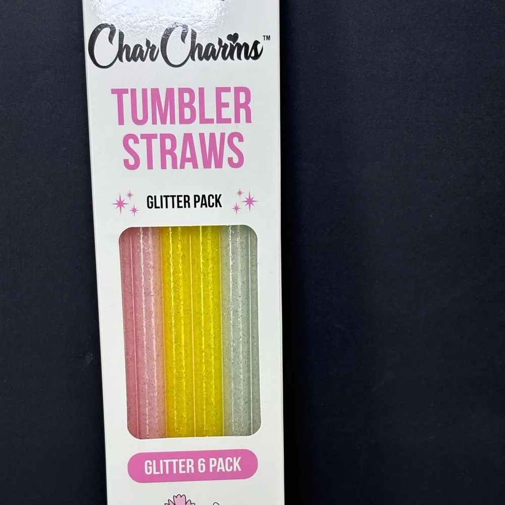 CharCharms 30oz Glitter Stanley Tumbler Straws - Pink, Yellow, Blue - pack of 6